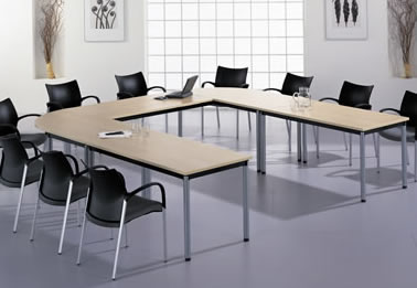 The 1500 x 750 modular design allows all the classic table top shapes giving an almost endless choice of room layouts from boardroom to the extensively used horseshoe layout. 
